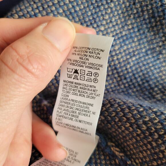 NEW Lucky Brand Scarf Print Cardigan Shawl Collar Open Blue Women Large - Picture 12 of 12